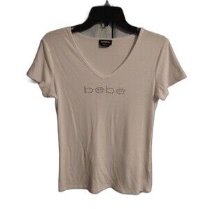 Bebe white Classic White v-neck rhinestone top